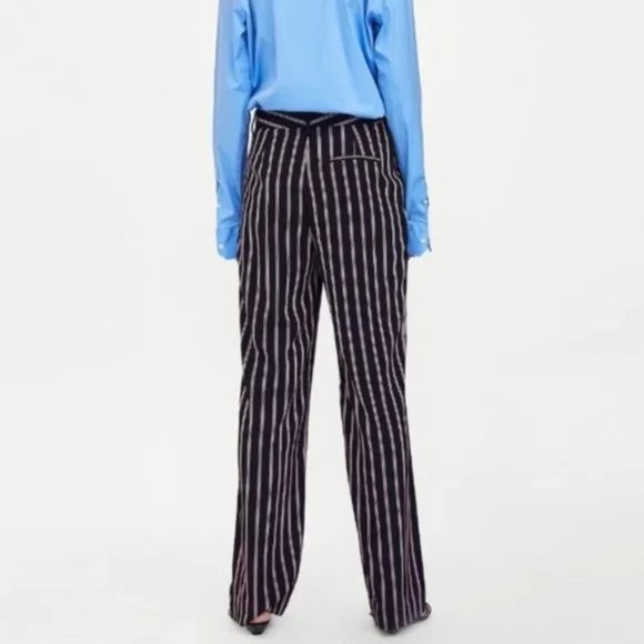 Zara Dress Pants S Trousers Navy Blue Striped Baggy Fit - Picture 5 of 13
